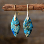 Bohemia Gold Plated Multicolored Natural Stone Leaf Drop Earrings