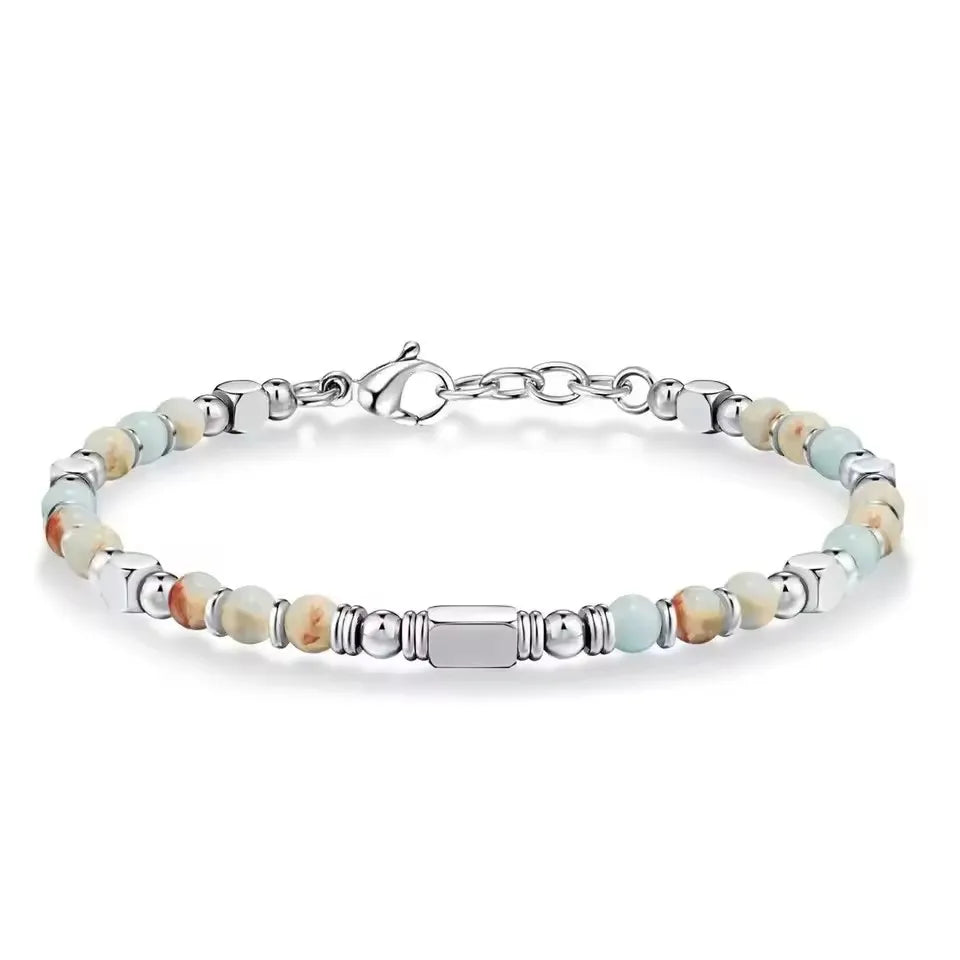 Lapis Lazuli Beaded Adjustable Bracelet in Stainless Steel