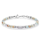 Lapis Lazuli Beaded Adjustable Bracelet in Stainless Steel