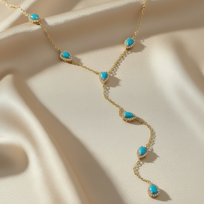 Long Gold-Plated Copper Necklace with Cubic Zirconia Stones