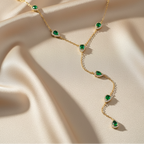 Long Gold-Plated Copper Necklace with Cubic Zirconia Stones