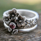 2pcs Retro Flower Leaf Pattern Stacking Pair Pink Zircon Zinc Alloy Ring