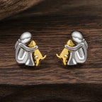 Two Tone Girl & Dog Hug Jewelry Set: Necklace & Earrings, Zinc Alloy