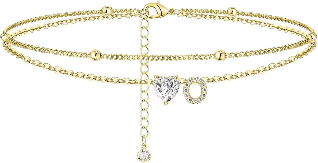 Initial 14K Gold-Plated Stainless-Steel Cubic Zirconia Heart Anklet