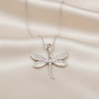 Pink Dragonfly Pendant Necklace in 925 Sterling Silver with Zircon Stones