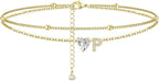 Initial 14K Gold-Plated Stainless-Steel Cubic Zirconia Heart Anklet
