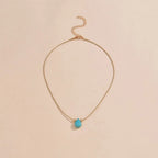 Boho Teardrop Turquoise Pendant Necklace in Stainless Steel