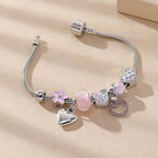 Love Heart Flower Crystal Pendant Charm Copper Bracelet