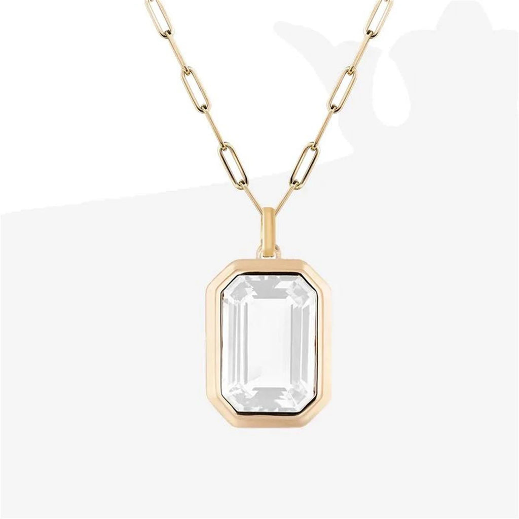 Paper Clip Chain Necklace with Square Rock Zircon Pendant