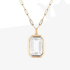 Paper Clip Chain Necklace with Square Rock Zircon Pendant
