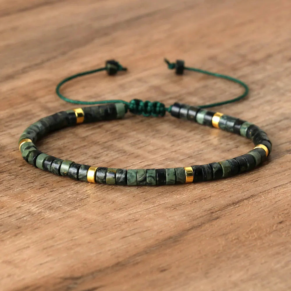 Adjustable Rope Bracelet with Natural Stone Beads - Large Selection