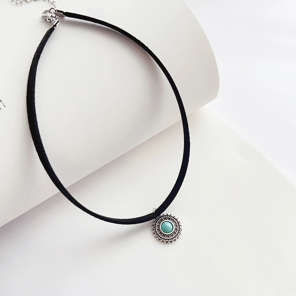 Boho Vamp Rope Choker with Turquoise Pendant