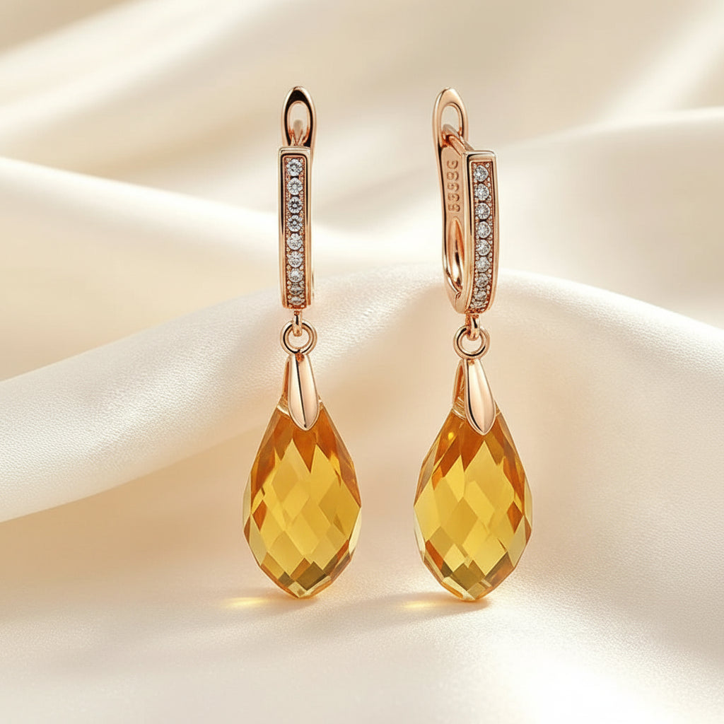 Rose Gold-Plated Copper Drop Earrings with Natural Zircon Stones
