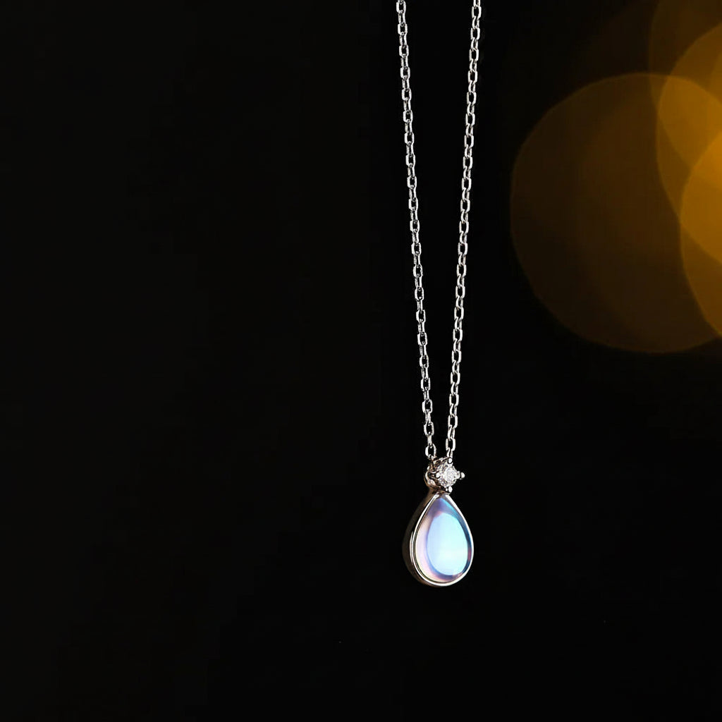 925 Sterling Silver Moonstone Drop Pendant Necklace