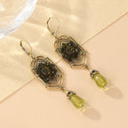 Victorian Edwardian Art Nouveau - KC Gold Plated Copper Green Stone Earrings