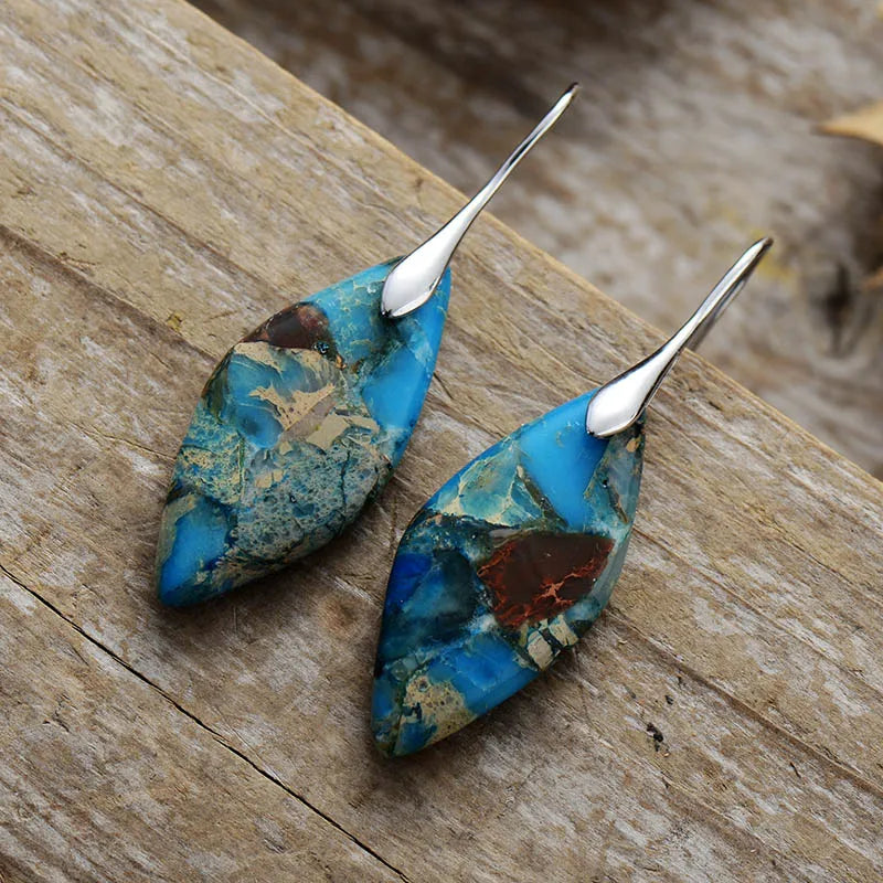 Bohemia Gold Plated Multicolored Natural Stone Leaf Drop Earrings