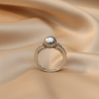 Genuine Freshwater Pearl Zircon Adjustable 925 Sterling Silver Ring