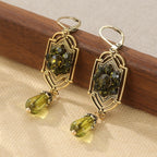Victorian Edwardian Art Nouveau - KC Gold Plated Copper Green Stone Earrings