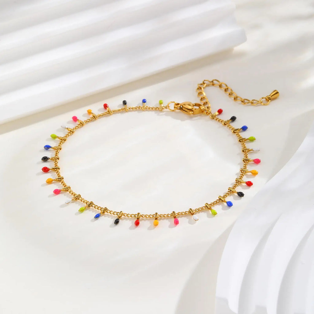 Colorful Bohemia Anklet in Gold-Plated Stainless-Steel