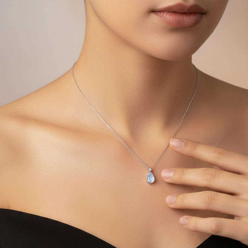 925 Sterling Silver Moonstone Drop Pendant Necklace