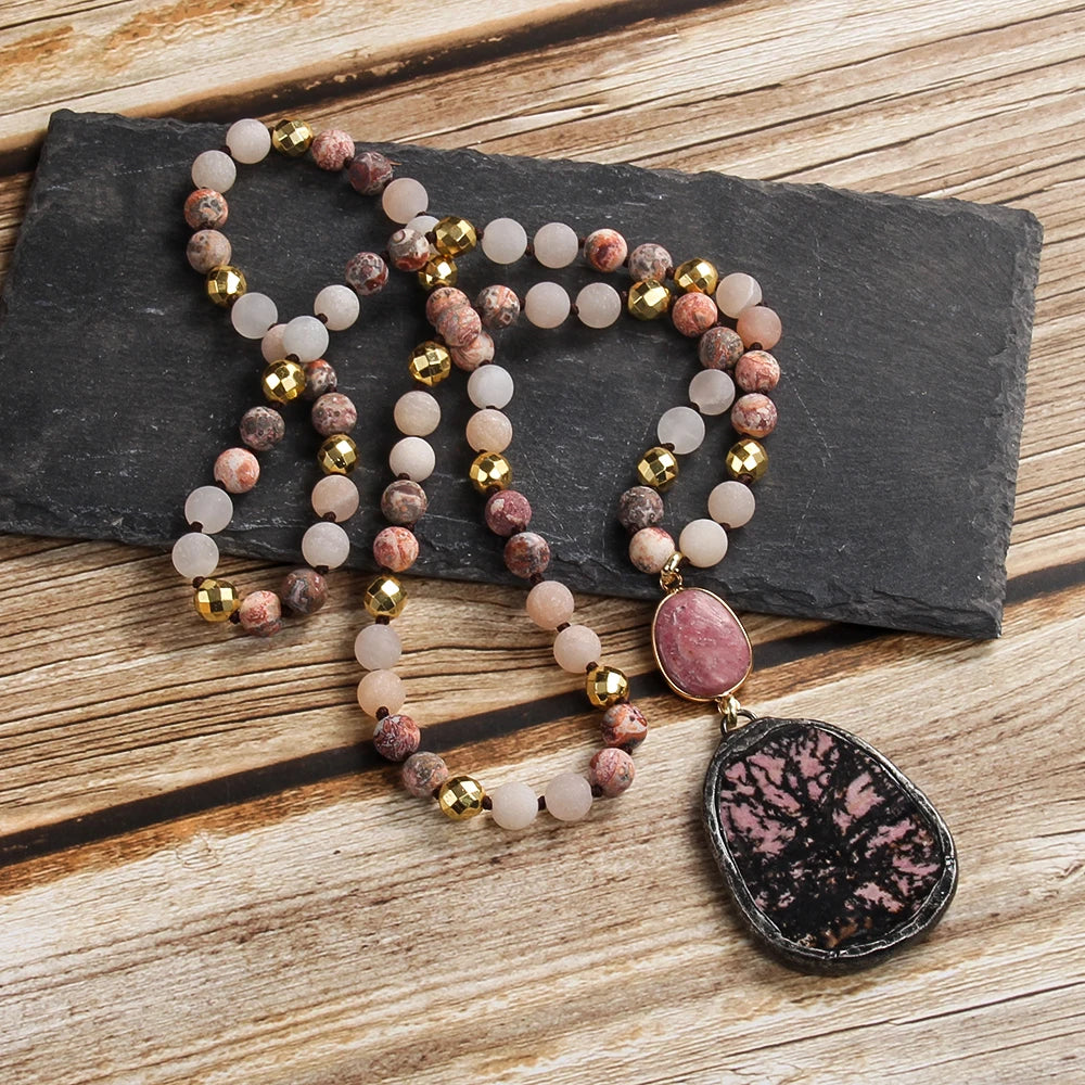Bohemian Natural Bead Stone Necklace in Zinc Alloy