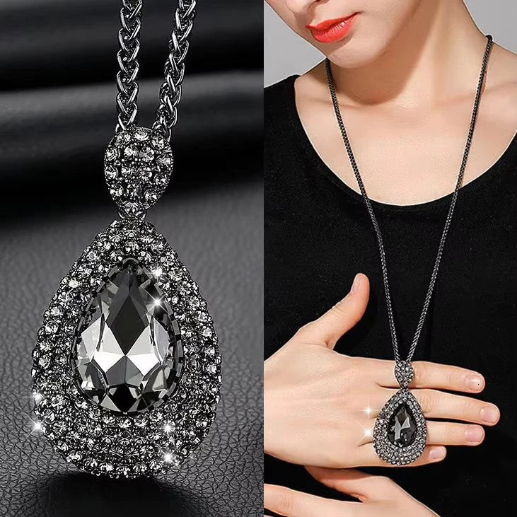 Bold Long Statement Necklace with Oversized Crystal Pendant - Choose Yours