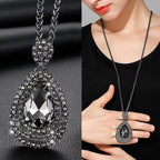 Bold Long Statement Necklace with Oversized Crystal Pendant - Choose Yours