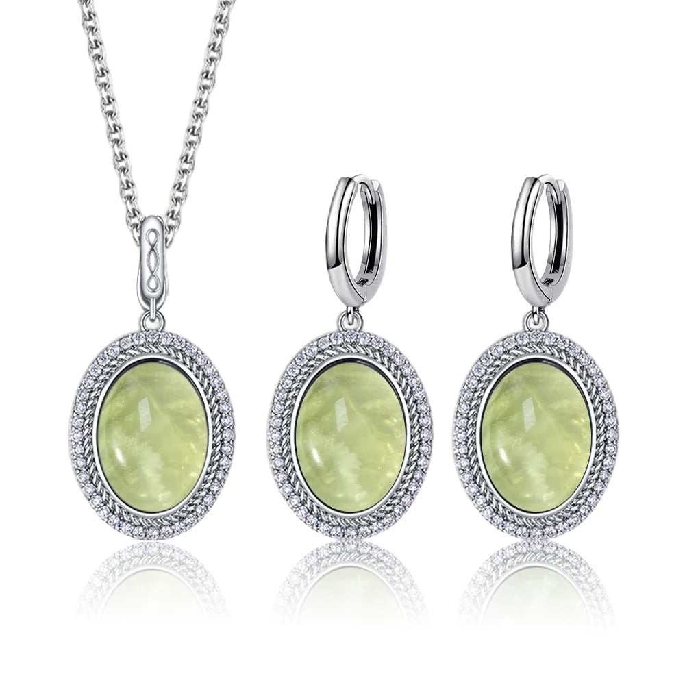 925 Sterling Silver Natural Moonstone Pendant & Earrings Set - Choose Your Stone