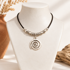 Vintage-Inspired Carved Floral Circle Pendant Necklace