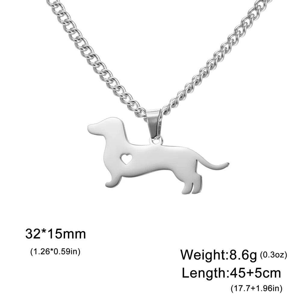 Stainless Steel Pendant Necklace Dachshund Dog Cutout Heart - 4 Options