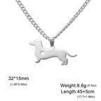 Stainless Steel Pendant Necklace Dachshund Dog Cutout Heart - 4 Options