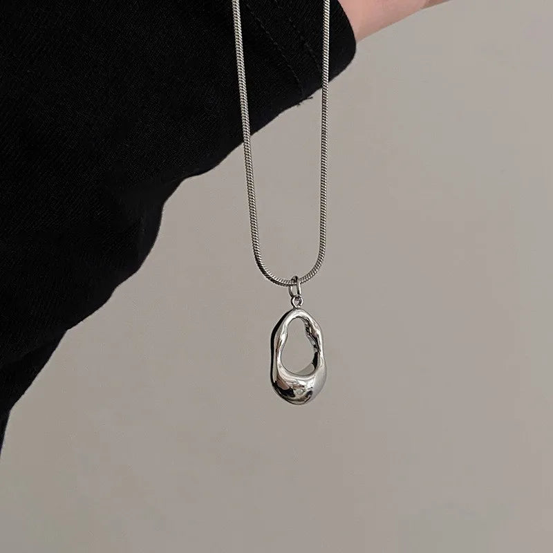 Stainless Steel Snake Chain Necklace with Oval Pendant
