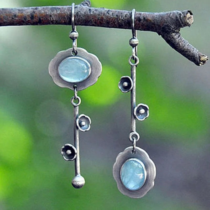 Vintage-Inspired Oval Zircon Flower Asymmetrical Earrings