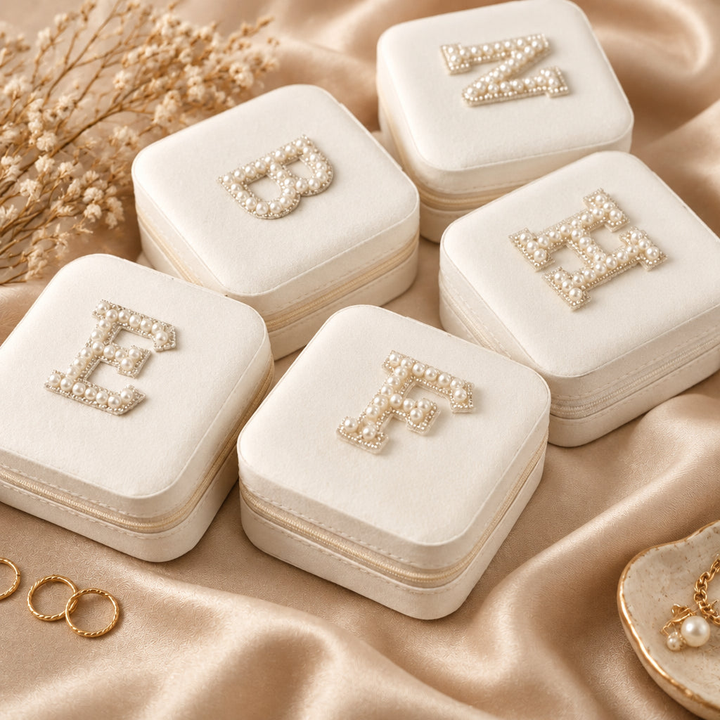 Personalized Leather Jewelry Travel Box with Pearl Initial