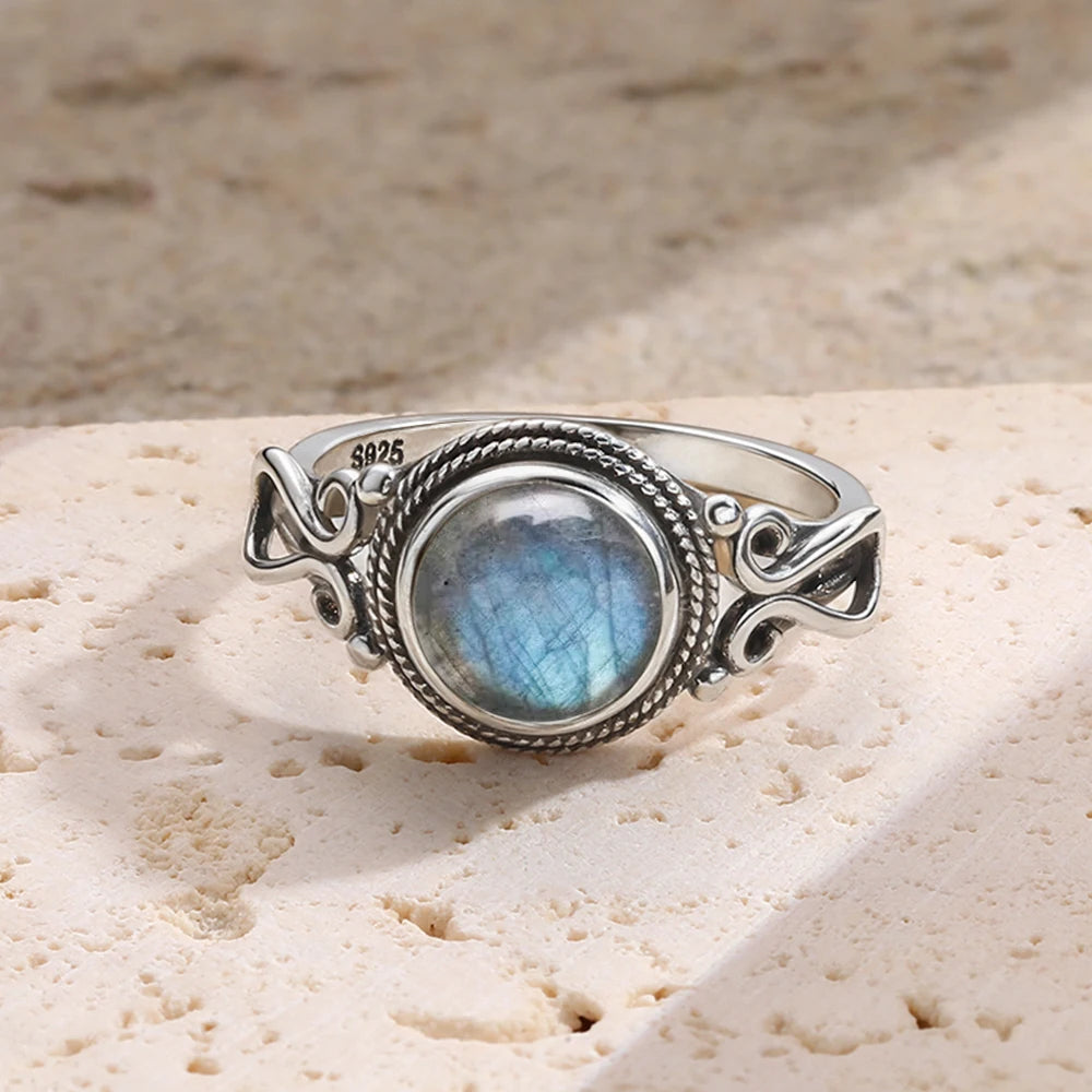 925 Sterling Silver Gemstone Ring – 8mm Natural Stone, Choose Your Favorite Gemstone