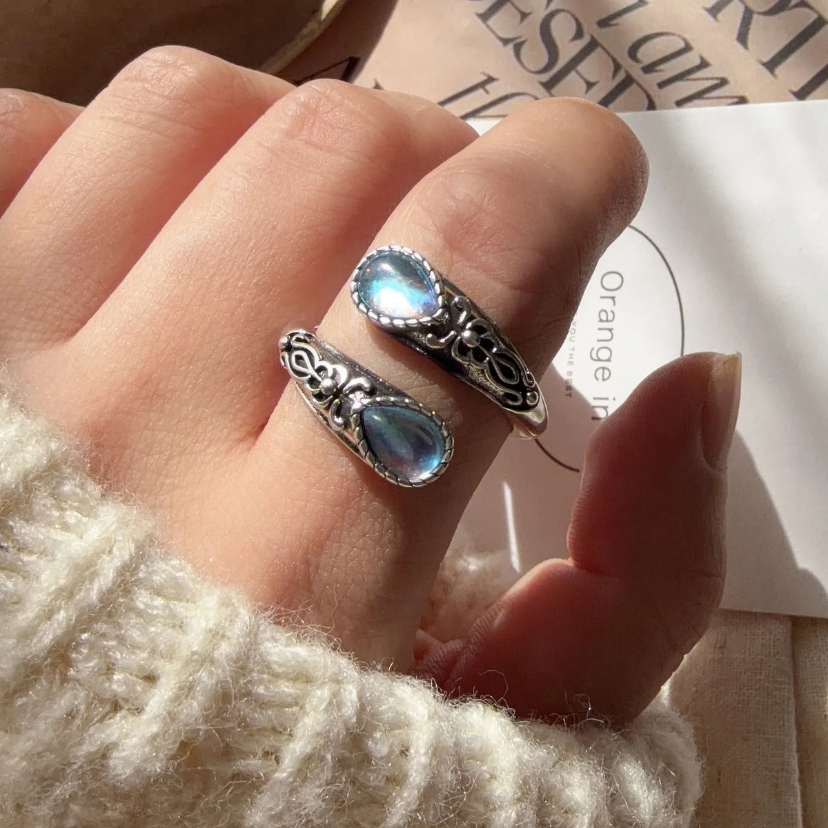 Light Blue Zircon Ring in 925 Sterling Silver Adjustable