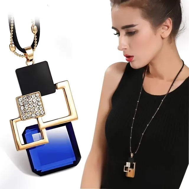 Bold Long Statement Necklace with Oversized Crystal Pendant - Choose Yours