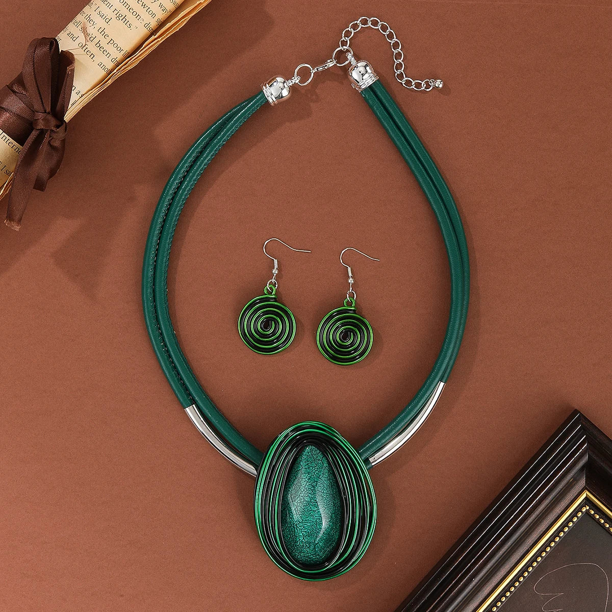 Colorful Oval Crystal Statement Necklace & Earrings Set