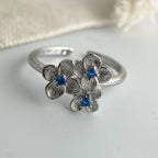 925 Sterling Silver Blue Flower Zircon Adjustable Ring