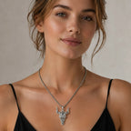 Blackened Bull Skull Pendant in 925 Sterling Silver with Black Zircon