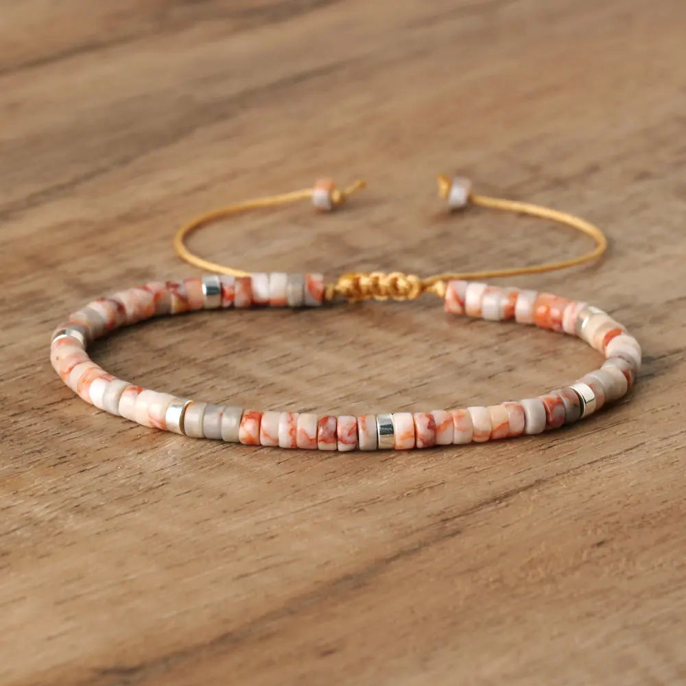 Adjustable Rope Bracelet with Natural Stone Beads - Large Selection