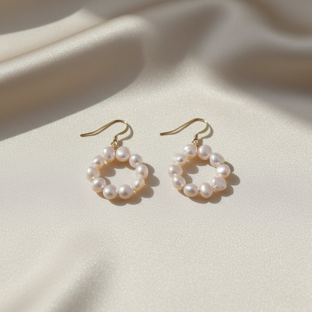 Natural Baroque Freshwater Pearl 14K Gold Filled Circle Earrings