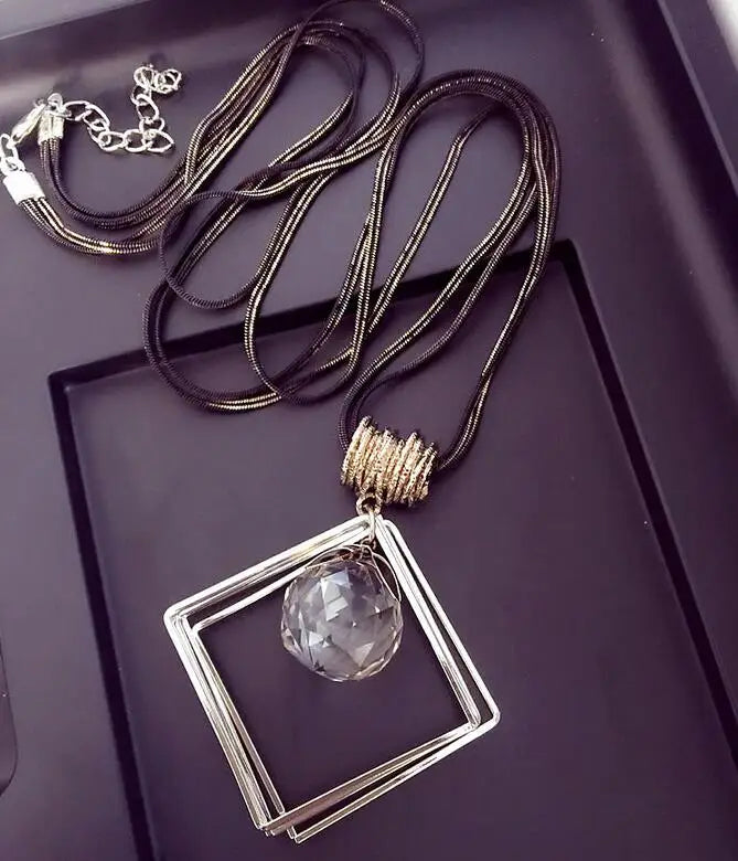 Bold Long Statement Necklace with Oversized Crystal Pendant - Choose Yours