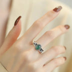 925 Sterling Silver Adjustable Green Cabochon Stone Ring