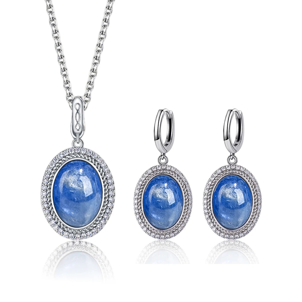 925 Sterling Silver Natural Moonstone Pendant & Earrings Set - Choose Your Stone