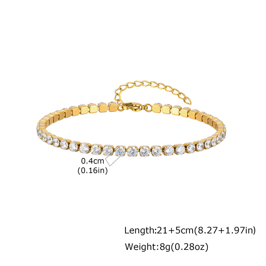 18K Gold Plated Stainless Steel Cubic Zirconia Tennis Anklet