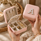 Personalized Leather Jewelry Travel Box with Pearl Initial