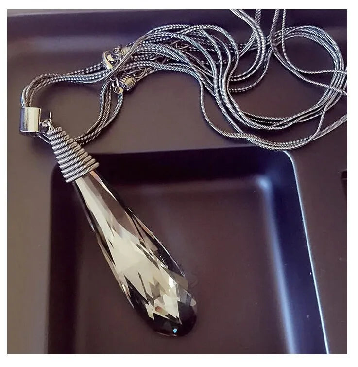 Bold Long Statement Necklace with Oversized Crystal Pendant - Choose Yours