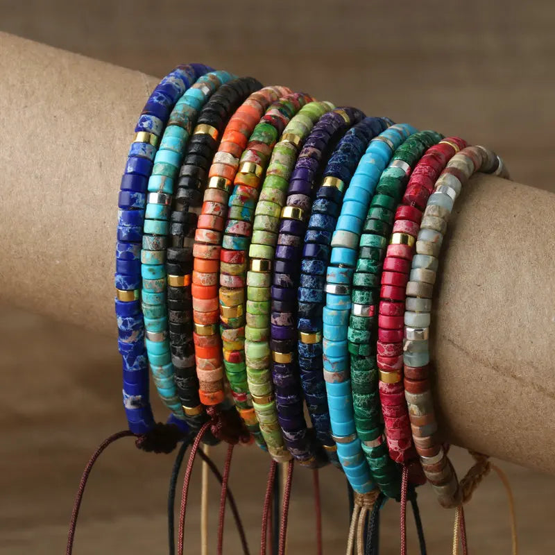 Adjustable Rope Bracelet with Natural Stone Beads - Large Selection