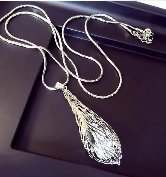 Bold Long Statement Necklace with Oversized Crystal Pendant - Choose Yours
